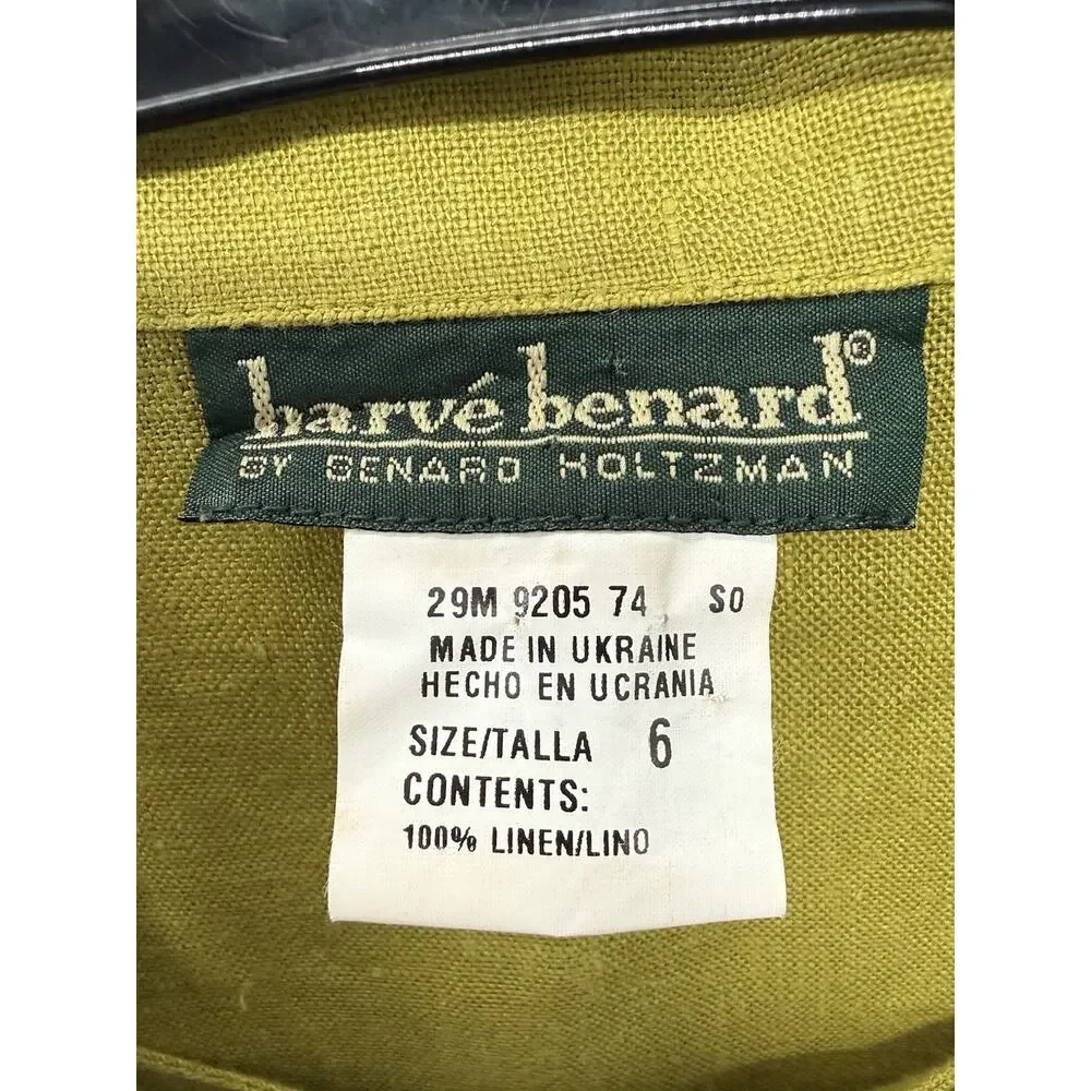 Harve Benard Womens 6 100% Linen Dress Jacket Set Chartreuse Green 2 Piece